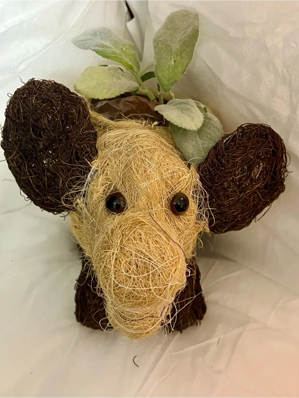 Elephant Woven Fiber Planter Basket Animal Decorative Plant Holder Rustic Décor